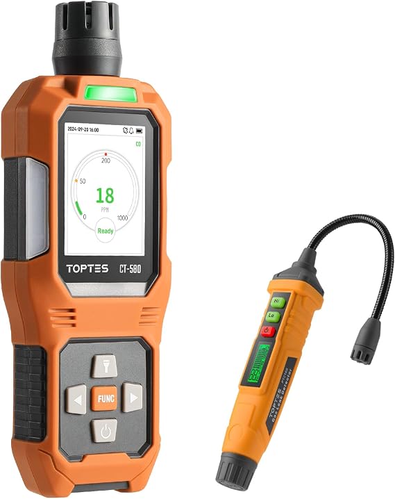 TOPTES CO & Gas Detector Set: CT-580 Carbon Monoxide Detector & PT210S Natural Gas Detector with 4-inch Probe
