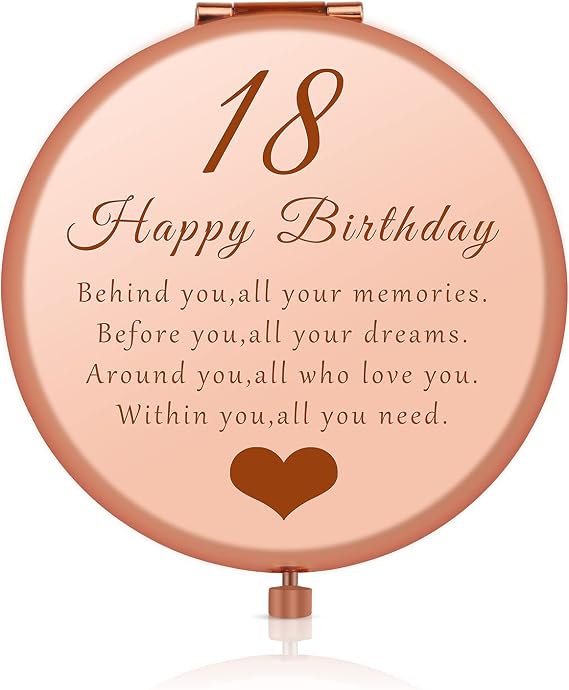 18th Birthday Gifts Happy 18 Birthday Gifts for Daughter Niece Sister Best Friends, Coming of Age Gift for Girls, 18 Year Old Girl Birthday Gift, Rose Gold Purse Pocket Makeup Compact Mirror