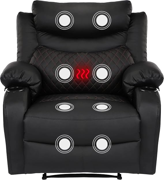 Oversized Manual Massage Recliner Chair with Heat Cup Holder Black