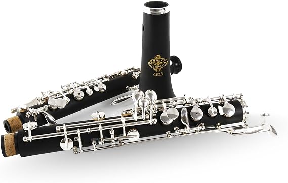Rochix Oboe Children Level CH13 Composite Wood Body Silver Plated Semi Automatic C Tone with 2 Reeds,1 Cleaning Cloth,1 Oboe Swab,1 Thumb Rest,1 Case and More