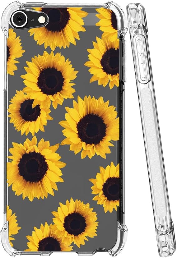 for iPod Touch 7 Case, Touch 6 Case with Flowers, Shockproof Clear Floral Soft Flexible TPU Slim Phone Cover for iPod Touch 5/6/7th Generation Sunflower
