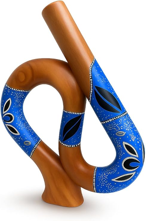 Didgeridoo S-Shaped Mahogany Instrument by JIVE Hand-Carved, Hand-Painted Travel Size with Deep Resonant Tone, Popular for Sound Therapy & Circular Breathing Practice (S- Shape)