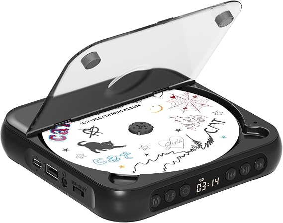 ENVYCLOUD CD Player Portable with Dual Stereo Speakers, Rechargeable Portable CD Player with Bluetooth for Home with Headphones,Black