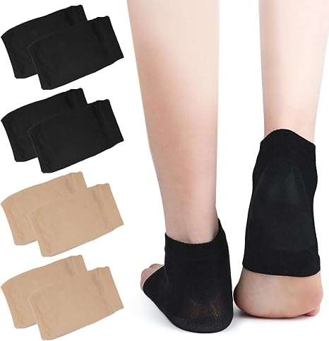 4 Pairs Gel Socks Women's Heel Socks with Gel Socks Moisturising with Gel Insert Ventilated Comfy Reusable Silicone Heel Socks Gel Moisture for Dry Hard Cracked Skin