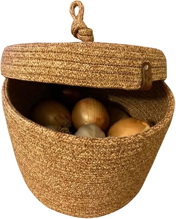 Sfb Handmade Jute Kitchen Fruit Snack Potato Onion Basket Cover Detailed Plant Towel Storage Organizer Wicker Flower Pot Box (hasir)