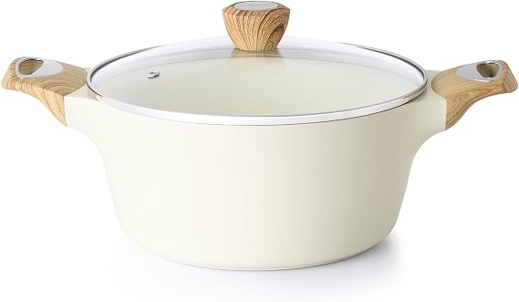 SENSARTE Ceramic Nonstick Pot, Stock Pot with Lid, Pasta Pot, 2.6 QT, White