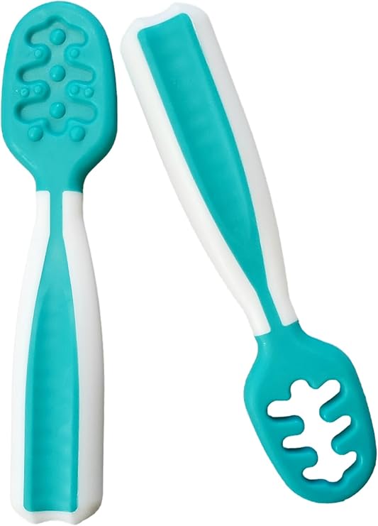 Baby Spoons, Silicone Pre-Spoons for Kids 6+ Months, Set of 2, Teal/White