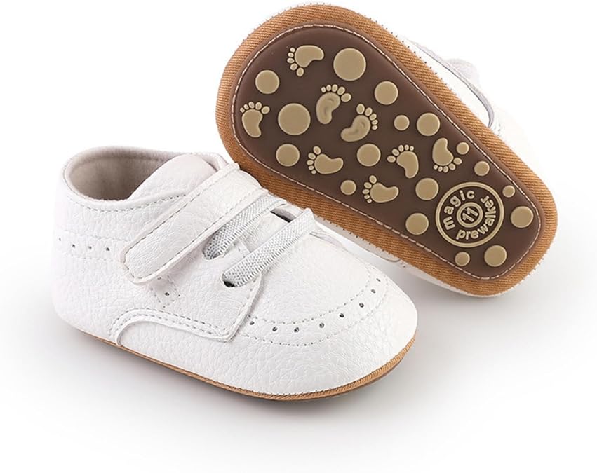 Baby Boys Girls PU Leather Shoes Soft Rubber Sole Lace-up Oxford Sneakers Infant Crib Shoes for Toddler First Walkers