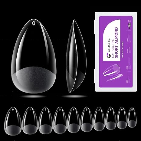 Soft Gel Nail Tips for DIY: 240Pcs 10Size Full Cover Set for All Nails | Short almond nail tips, pre-shaped for beginners and salon. Reduces sizing guesswork & filing, fast natural fit home DIY