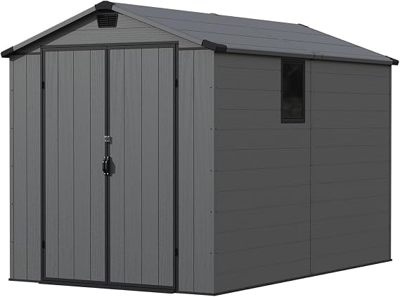 Patiowell 6 x 11 FT Outdoor Plastic Storage Shed with Floor - Lockable Resin Tool Shed, 2 Windows, Easy Assembly for Garden/Backyard (Dark Grey)