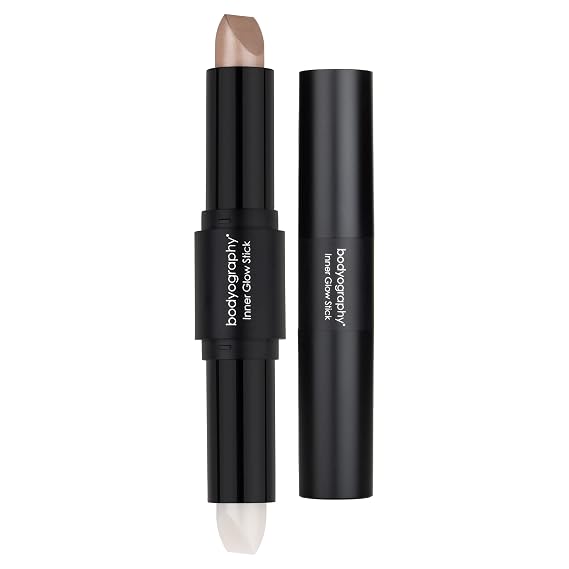 Bodyography Dual-Ended Inner Glow Stick Buildable Liquid & Cream Highlighter Duo for Face & Body | Radiant Shimmer, Dewy Finish, Long-Wear Glow Makeup for All Skin Tones