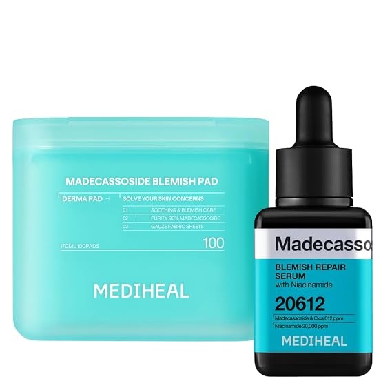 Mediheal Madecassoside Pad & Serum Skin Care Duo Set for Skin Soothing & Blemish Care Madecassoside Toner Pads (100 Count)+ Madecassoside Repair Serum (1.35 fl.oz)