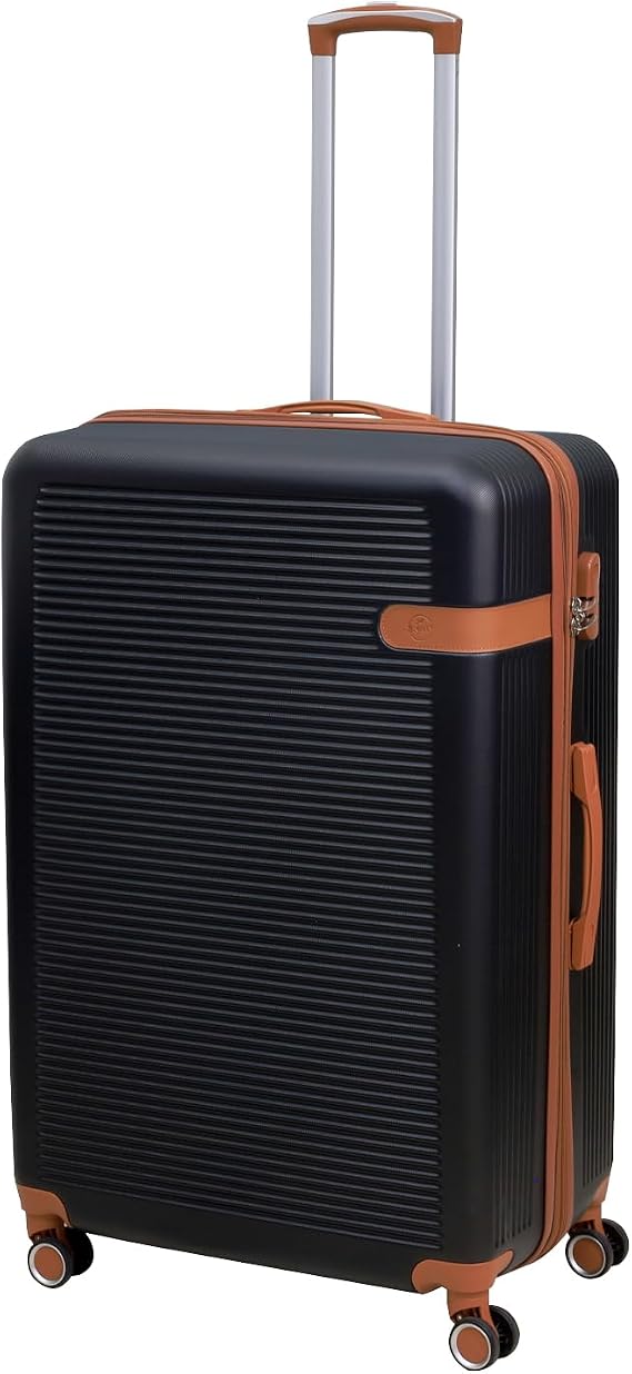 32" Extra Large Suitcase, Expandable Travel Suitcase with 4 Dual Spinner Wheels, Hard Shell ABS Hand Luggage Travel Trolley Case with Lock, Lightweight, Durable, Black-Brown, 140L