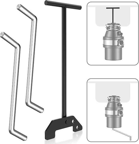 Garbage Disposal Wrench, Garbage Disposer Unjamming Wrench with 2 PCS Garbage Disposal Allen Wrench Tool, Designed to dislodge jams or clutter from above the sink -Black