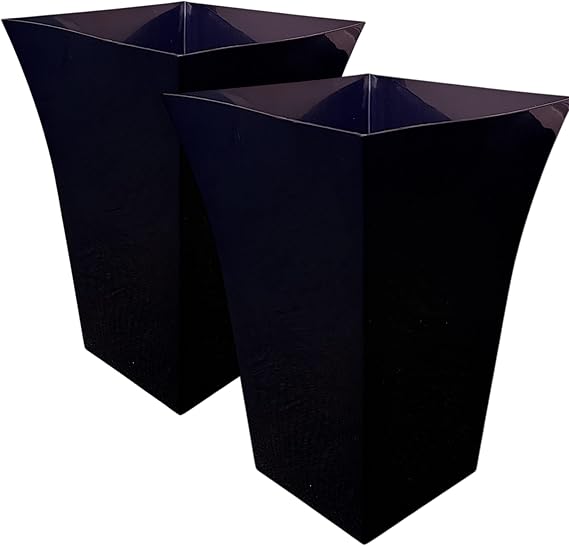 Tall Square Large Milano Planter Pots, Set of 2, Indoor and Outdoor Use, Modern Style, Garden Flower Vegitable Fruits Plant Pot Gloss Finish Dimensions Apox: 45cm (H) x 30cm (W) x 30cm (D) (Black)