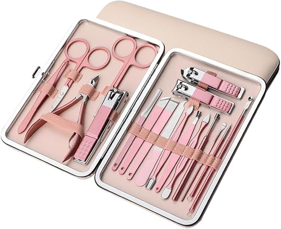 Professional Manicure and Pedicure Set, 18 Piece Stainless Steel Nail Care Kit, Travel Bag, Care Set, Men Women Parents Elderly Patient Nail Care
