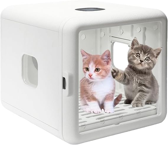 Pet Hair Dryer Box, Ultra Quiet Blow Dryer 65L Space for Cats and Small Dogs, Professional Fast Drying Blower, Adjustable Temperature and Time, 360 Degree Drying