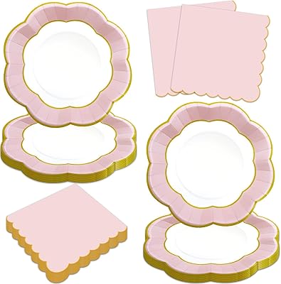 100Pcs Pink Party Supplies Include Pink Paper Plates and Napkins,Halloween Disposable Part Dinnerware for Baby Showers Birthday WeddingServes 50