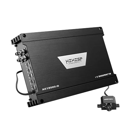 2000W RMS Class D Monoblock Car Subwoofer Amplifier, 1 Ohm Stable | Low Pass & Subsonic Filter, Bass Boost, Aluminum enclosure, Includes Bass Knob for Amp, Supports Bridging @ 1-8 Ohm
