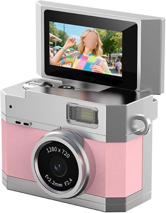 For Mini Digital Camera with 0.96" Flip Screen, Thumb-Sized Keychain Cam for Travel Vlogs, 200mAh USB-C Portable Retro For CCD Pocket Camera(Pink)