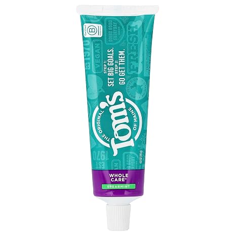 Tom's of Maine Whole Care Natural Toothpaste with Fluoride, Spearmint, 4 oz. (Packaging May Vary)