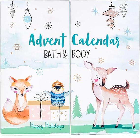 accentra Happy Holidays 2020 Advent Calendar for Girls with 24 Bath and Body Care Products for a Fun and Pampering Advent Season