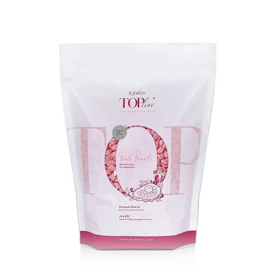 Italwax Top Line Pink Pearl Hard Wax Beads 1.65 lb (750 g) Semi-Creamy Unscented Hard Wax for Facial Areas, Strong from First Pull Made in Italy