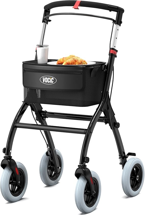 VOCIC Z32 Narrow Walkers for Small Spaces, Quiet Anti-Slip Tires, Tray