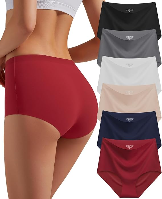 Seamless High Waisted Briefs No Show Underwear Women Panties 6 Pack