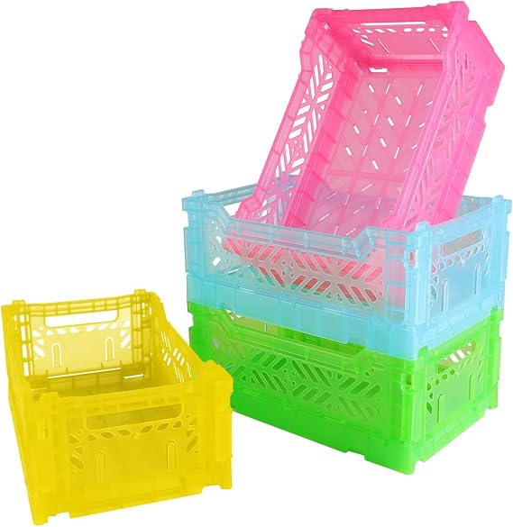 4Pack Plastic Storage Bins,4L Stackable Baskets for Shelve Closet Organize