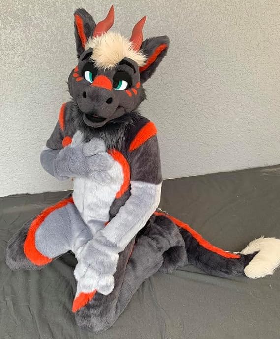 Japan Kemono Kawaii Gray Dragon Fursuit Teen Costumes Caribou Full Furry Suit Fursona Kigurumi Digitigrade Anime