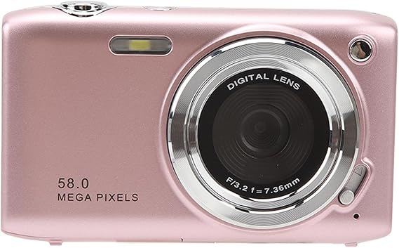 Digital Camera, 2.88 Inch Screen 58MP 4K HD Portable Camera, 16X Zoom Auto Focus Timed Photography Digital Video Camera for Adults, Students (pink)
