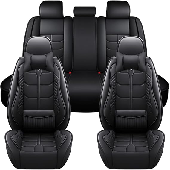 Car Seat Cover for Volkswagen Golf R 2012-2024 Full Coverage with Self-Lumbar Nappa Leather Car Seat Cover,Fashion Waterproof Easy to Install,Auto Interior Accessories.Deluxe Black