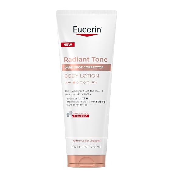 Eucerin Radiant Tone Dark Spot Corrector Body Lotion, Thiamidol Enriched, Exclusive Formula Reduces Dark Spots Due to Sunlight Exposure and Aging, 72 Hours of Hydration, 8.4 FL OZ Tube