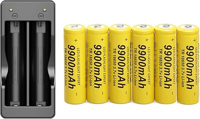 6PCS 9900mAh 18660 3.7V Rechargeable Battery and 2 Bay USB Batteries Charger Suit for 18650 Flashlights, Headlamps, Doorbells, 3.7 Volt Batteries Charger Suite