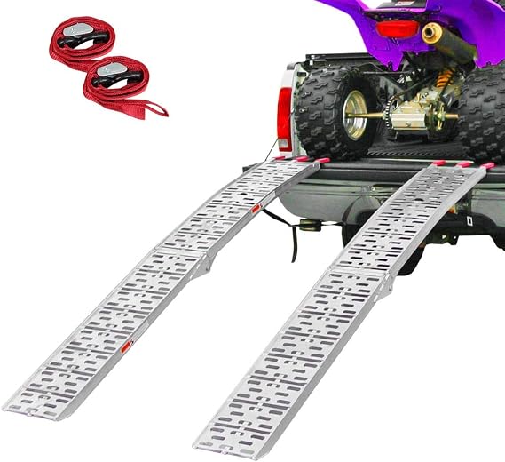 7.5 Folding Arched Aluminum Loading Truck Ramps 2 pc Set for ATVs, UTVs, Motorcycles, Dirt Bikes, 4 Wheelers, Lawnmowers, 90 Long, 1,500 lbs Capacity