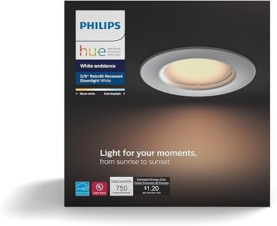 Philips Hue White Ambiance Dimmable LED Smart Retrofit Recessed Downlight 5-Inch6-Inch Compatible with Amazon Alexa Apple HomeKit and Google Assistant, Warm White, 10W