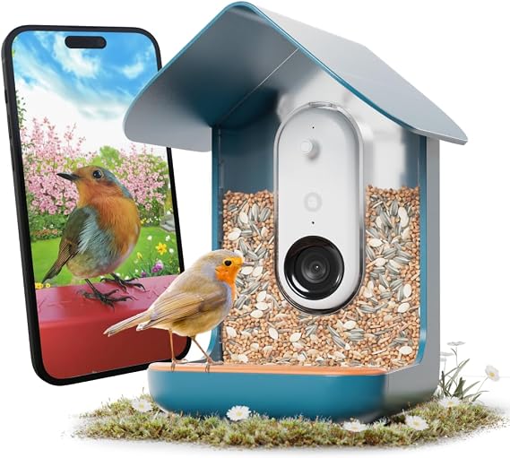 Birdbuddy PRO Smart Bird Feeder with Camera - AI Bird Species Identification, 5MP Photos, 2K HD Video Live Stream Camera, Slow-Motion Video, 2.6in Focus - Blue