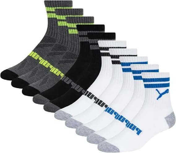 Puma Boys Low Crew Socks, 10 pairs, Youth Size 4-9.5