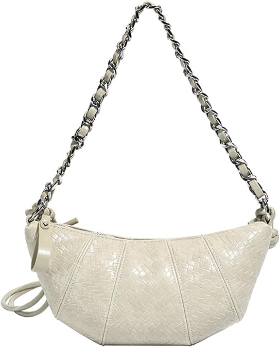Woven Crossbody Bags for Women Leather Shoulder Bag Crescent Hobo Handbag Top Handle Trendy Clutch Purse