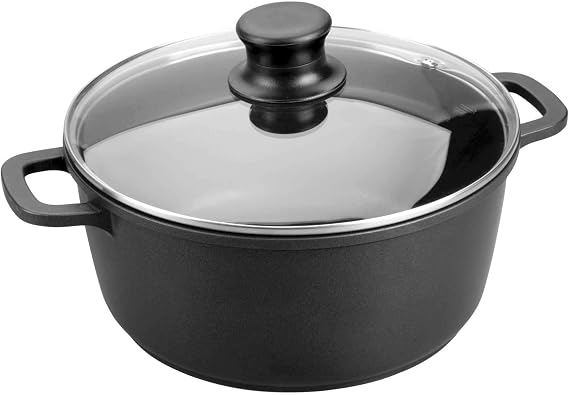 Lacor Cast Aluminium Round Glass Casserole Black 28 cm