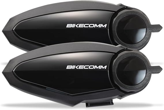 BIKECOMM BK-S2 Motorcycle Bluetooth Headset Intercom 1200M Range Wireless Speakers - Helmet Communication System, IP67, Black, Twin Pack