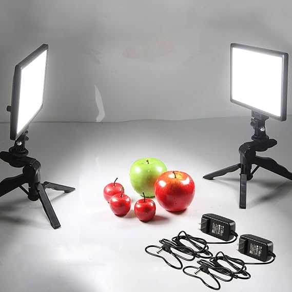 VILTROX 2 Sets Photography LED Video Light Lamp with Bi-Color 3300K-5600K, HD LCD Display Screen, CRI 95 for DSLR Table Photo Studio with Tripods Ultra-Thin Panel Camera Light for Video YouTube