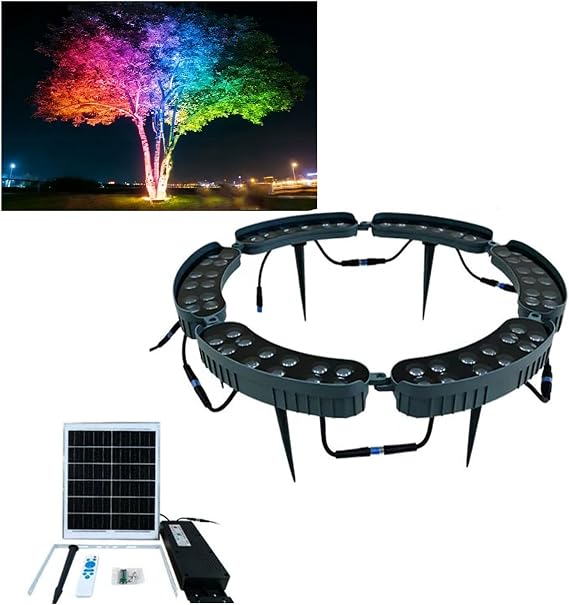 Solar LED Tree Ring Lights, IP65 Waterproof, Remote Control RGB Changing, Outdoor Ground Lights for Yard Landscape Decoration