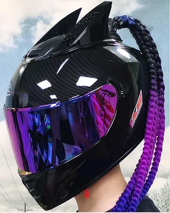 Full Face Motorcycle Helmets with Cat Ears DOT Certified Motorbike Crash Modular Helmet Adult Flip Up Visors Motocross Helmet Lightweight Design Black Pink 4,M=54-55CM