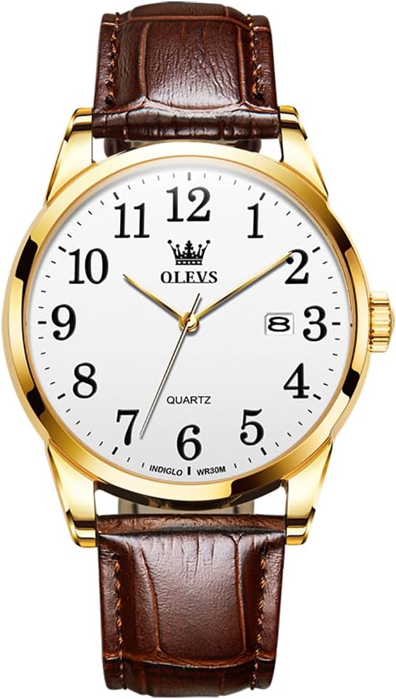 Classic Wrist Watches for Men, Brown Leather Watch Men, Casual Analog Day Date Mens Watches, Black Mens Leather Watch, Dress Quartz Waterproof Large Face Fashion Men's Wrist Watches