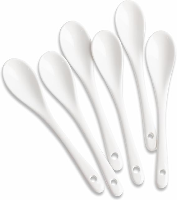 6PCS Porcelain White Coffee Spoons Espresso Tea Sauce and Desserts Ceramic Spoons