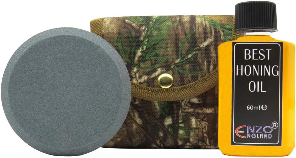 ENZO ENGLAND Axe Sword Dagger Knife Shovel Hatches Lawn Mover Blade Sharpening Tool Set Two Double Sided Puck Stone with Best Honing Oil Ideal for All Blades 180 & 320 Grits Sharpening Stones System