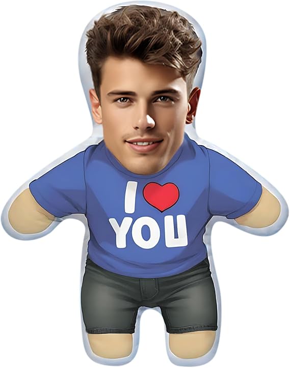 Custom Face Pillow Cute Personalised Photo Pillow, 3D Double-Sided Head Body Shaped Plush Stuffed Pillow for Home Sofa Decor Valentine's Day Christmas Funny Pillow Gift for Couples Women Men