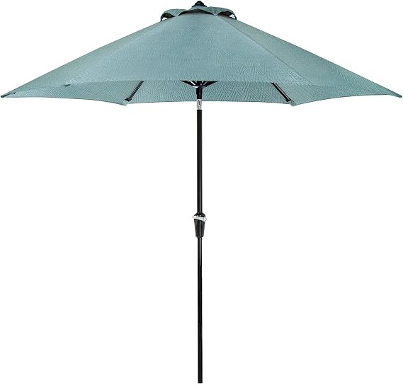 Hanover Lavallette 9 ft. Outdoor Umbrella, UV and Weather Resistant PVC Canopy, Durable Aluminum Frame, Open/Close Pole Crank, Pivot Feature, Built-in Ties, Patio Umbrella in Blue